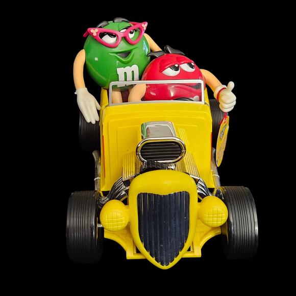 M&M’s Hot Rod Car Candy Dispenser Red & Green Characters Classic Yellow Flames - Picture 3 of 9